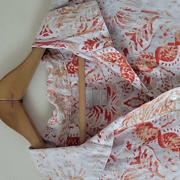 Chico's Medallion Print Linen Henley Tunic Size Small Petite SP - Picture 2 of 8